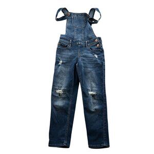 Abercrombie Kids Denim Bib Overalls Size 9/10 Distressed Classic Blue Denim Y2K